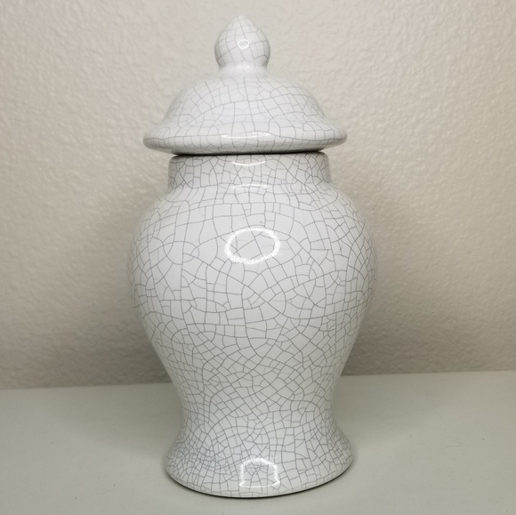 Haeger Ginger Jar Crackle Glaze with Lid 8.25" Tall White Off White - Picture 9 of 9